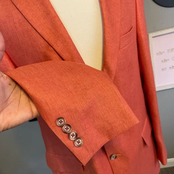 Maus & Hoffman Orange 100% Linen Blazer Sports Coat 42 Tall - Picture 6 of 16